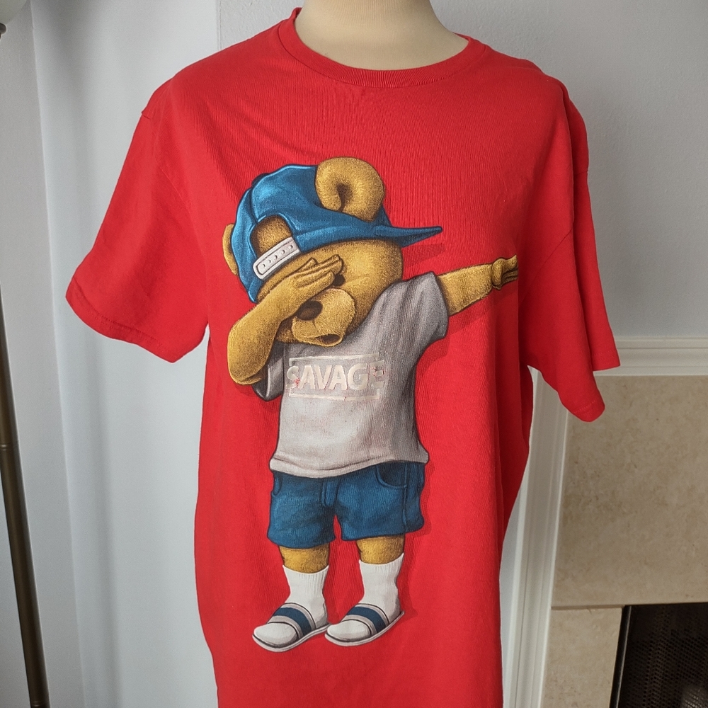 Fun and Bold Red Savage Bear T-shirt Large